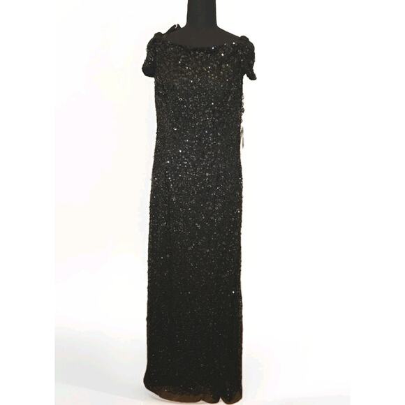 NWT! Adrianna Papell Women's Off Shoulder Black Sequins Maxi Gown Sz 14 $299 - Picture 5 of 12